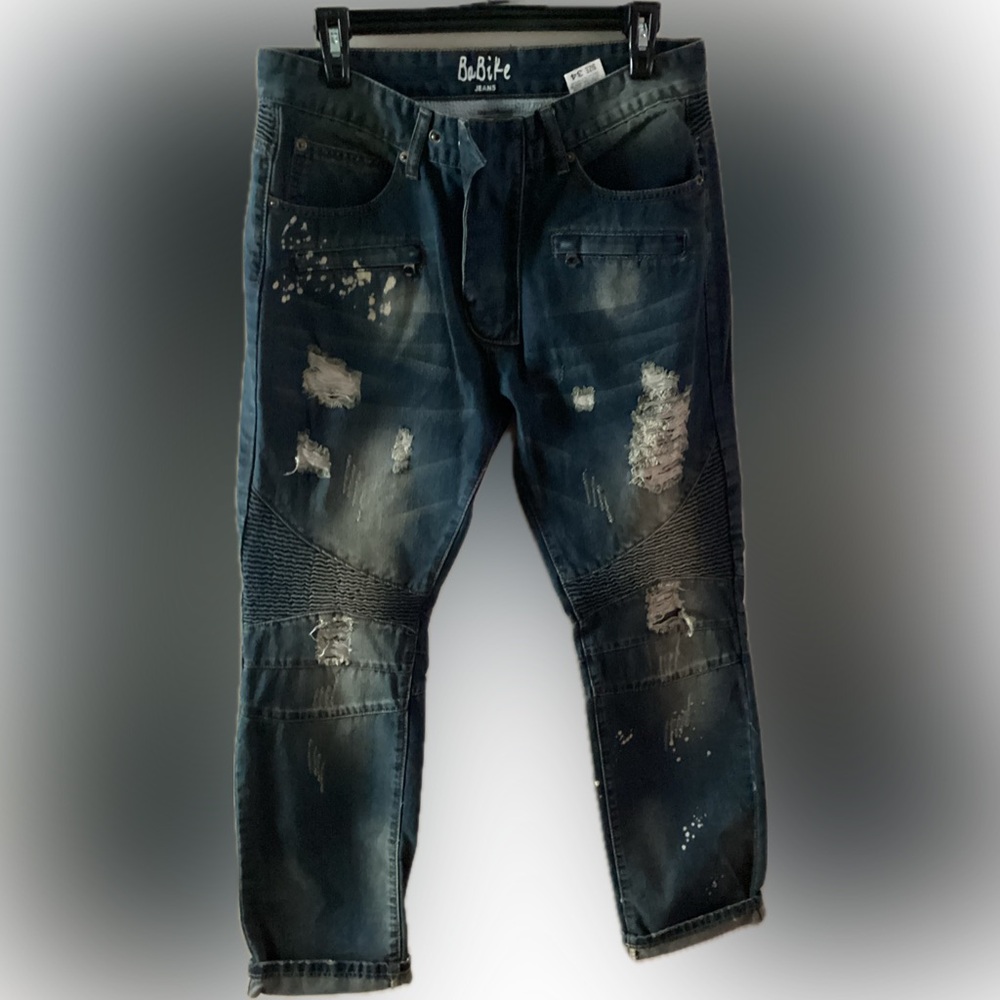 Designer inspired Men's Straight Jeans Distressed Vintage Blue size 34 L 38 1/2”
